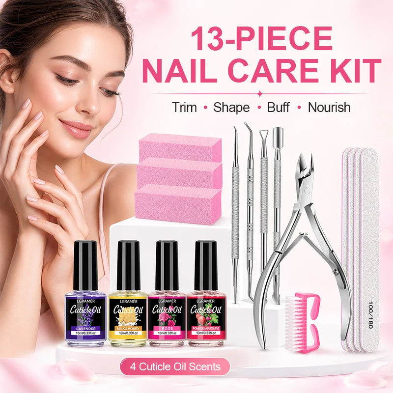 13-Piece Nail File & Manicure Kit with Cuticle Oil | LGRAMER