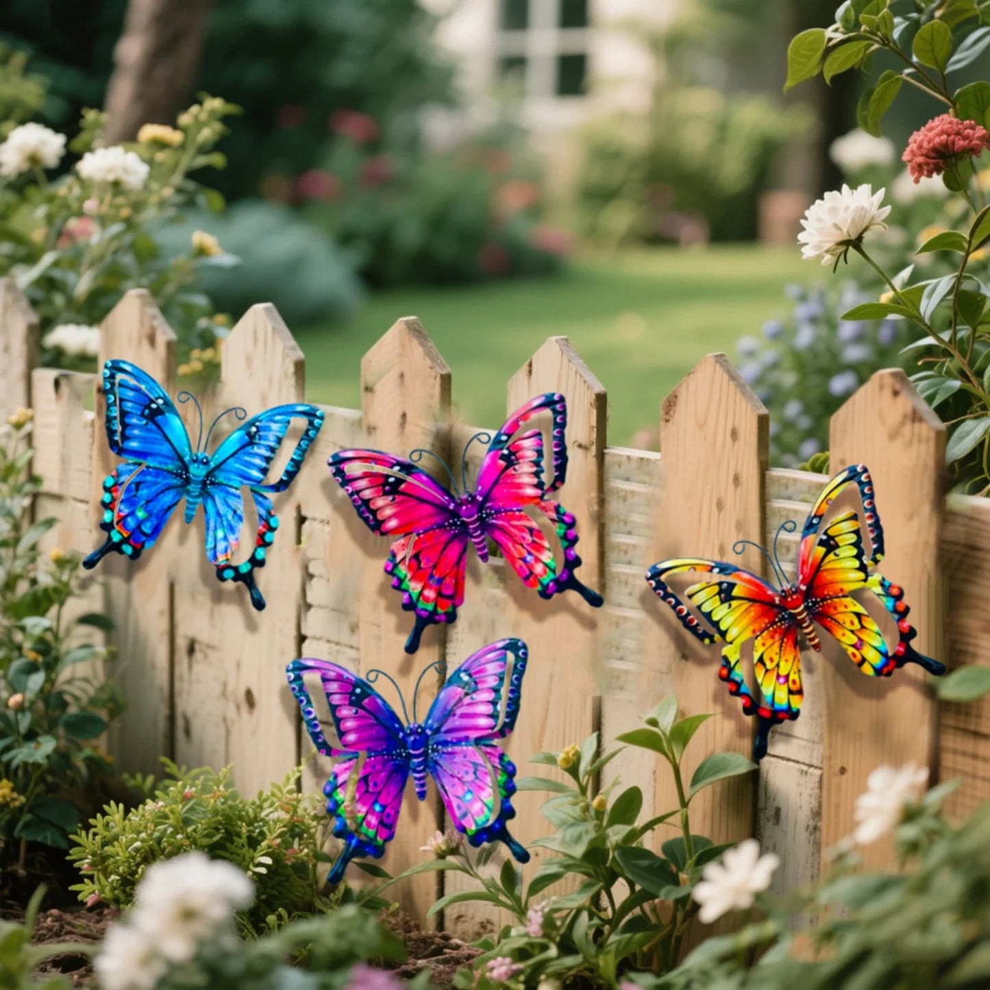 4-Piece Iron Butterfly Wall Decor – Painted Metal Garden Art