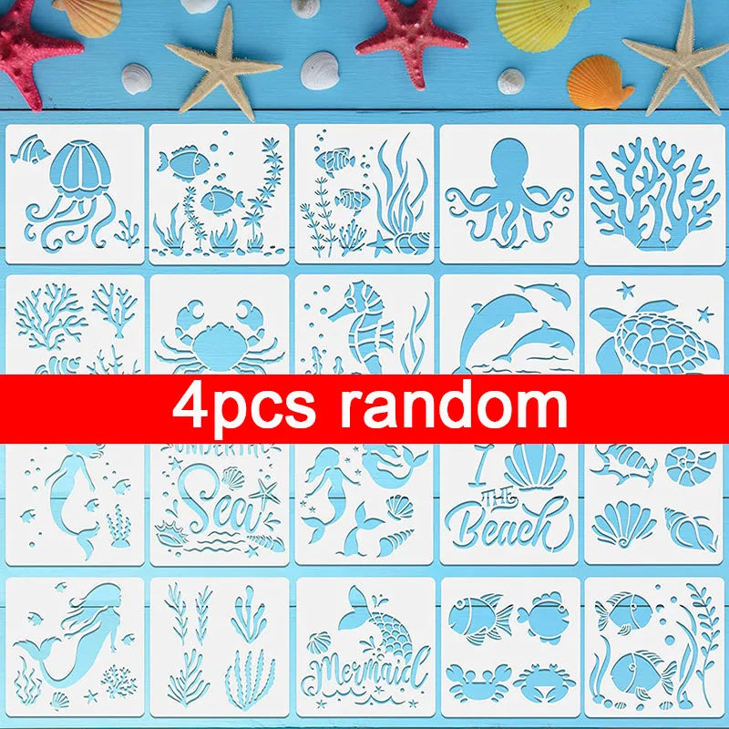 Reusable Sea Ocean Creatures Painting Stencils Kids Drawing Boards