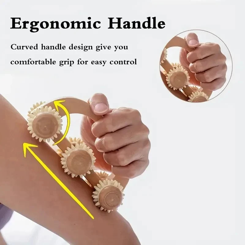 Wooden Massage Roller Tool | Manual Wood Massager for Neck & Back