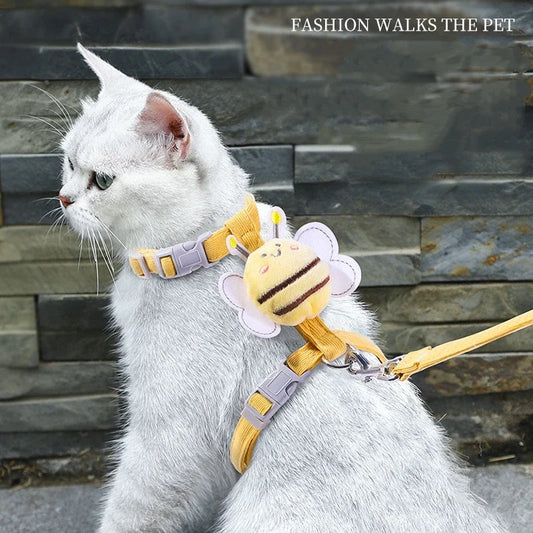 Cartoon Bee Cat Harness Leash Set – Adjustable Walking Vest Cat Harness Leash Set Peaceful Pleasures Health and Wellness