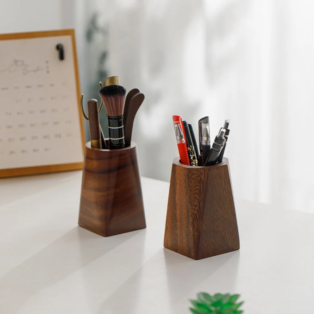 Walnut Wood Pen Pot Holder Desktop Organiser Basket Office Desk Accessory Vintage Pen Pencil Storage Cup For Office Desk School Peaceful Pleasures Health and Wellness