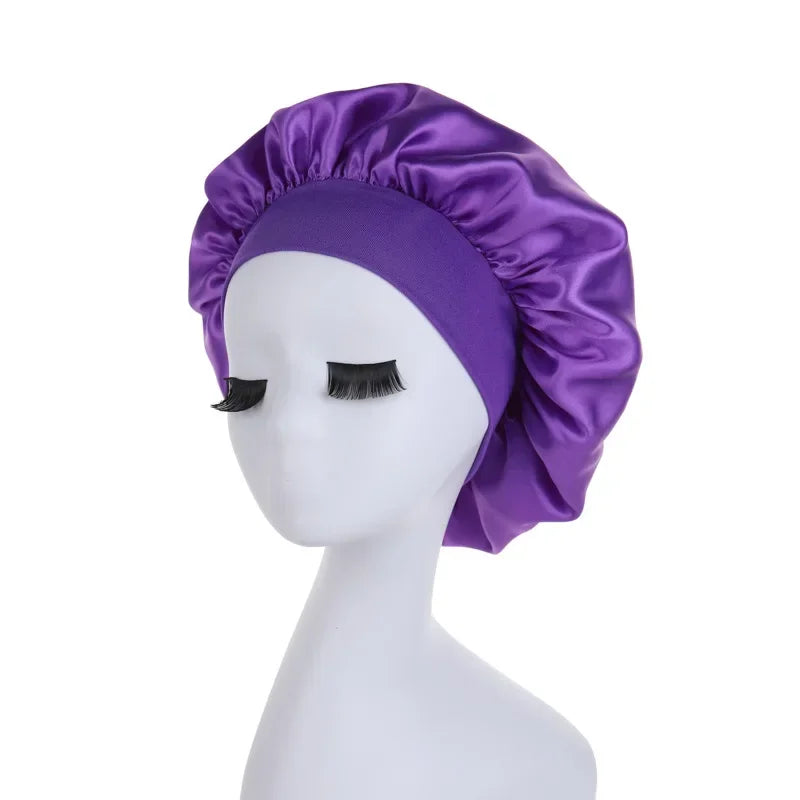 Women's Satin Solid Wide-brimmed Sleeping Hat Night Sleep Cap Hair Care Bonnet Nightcap for Women Men Unisex Cap Bonnet De Nuit Peaceful Pleasures Health and Wellness violet