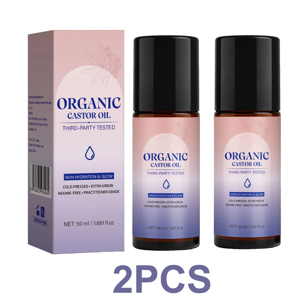 Organic Castor Oil Roll-On for Skin, Brows & Lashes – 50ml