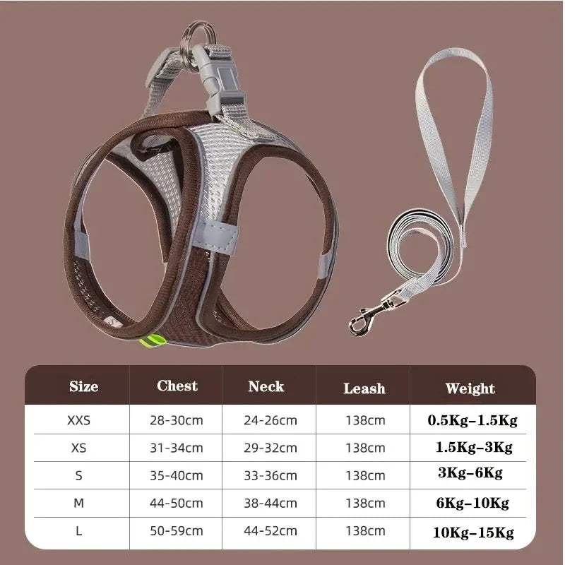 Cat Harness and Belt Set Breathable Accessories for Cats Pet Products Necklace Collar Pets Supplies Home Collars Things Cats Peaceful Pleasures Health and Wellness Coffee XXS 0.5-1.5kg