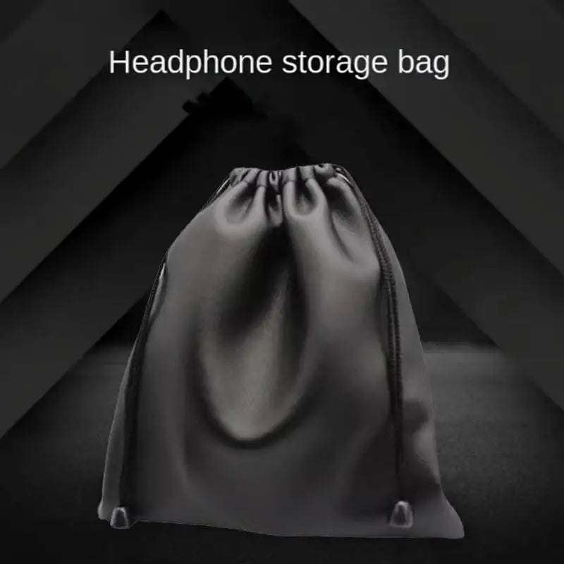 PU Leather Headphone Case Drawstring Pouch Large Capacity Dust Proof Headset Bag for Travel Cable Storage Black Peaceful Pleasures Health and Wellness