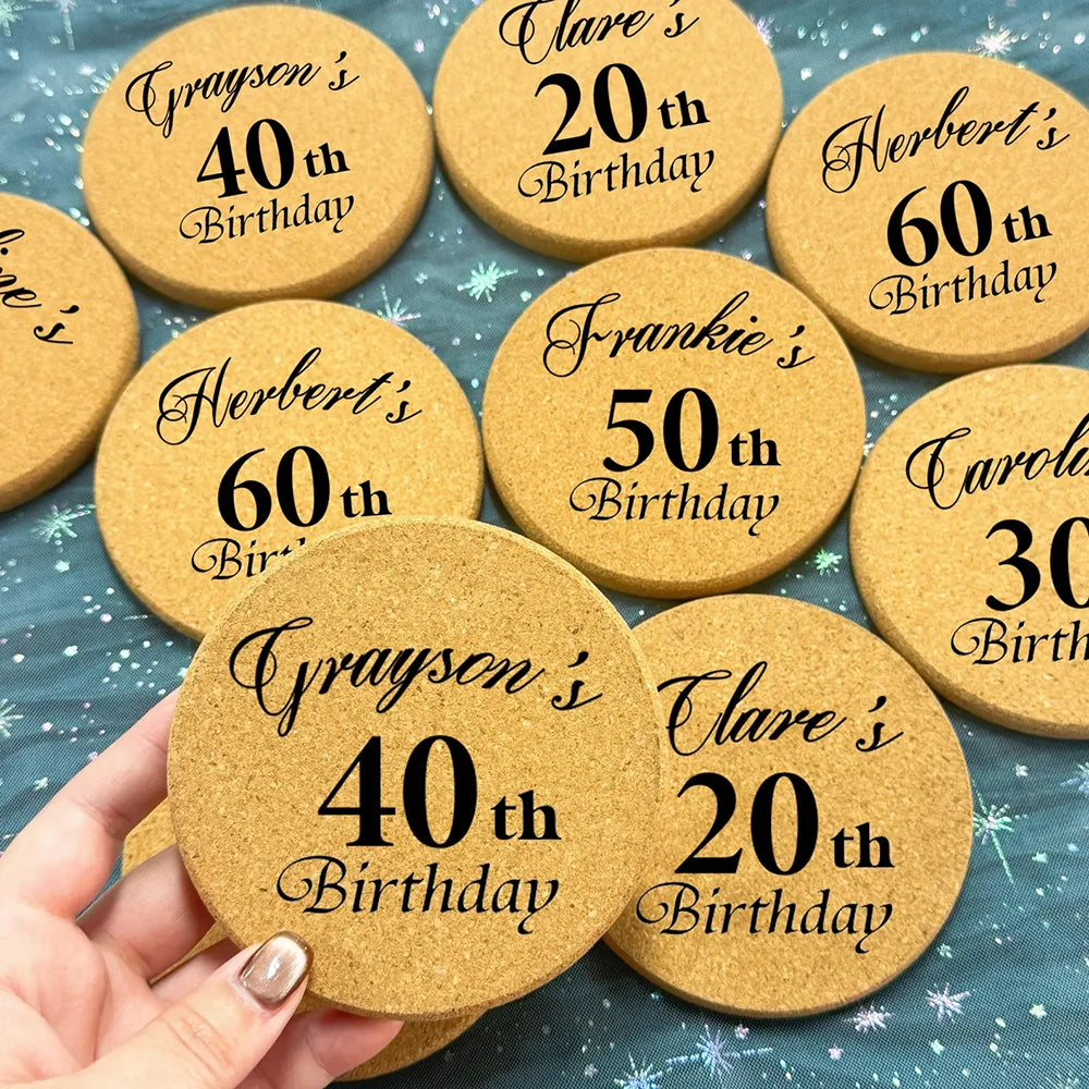 Personalized Engraved Wood Coasters | 30th–60th Birthday Favors Personalized Wood Coasters Peaceful Pleasures Health and Wellness