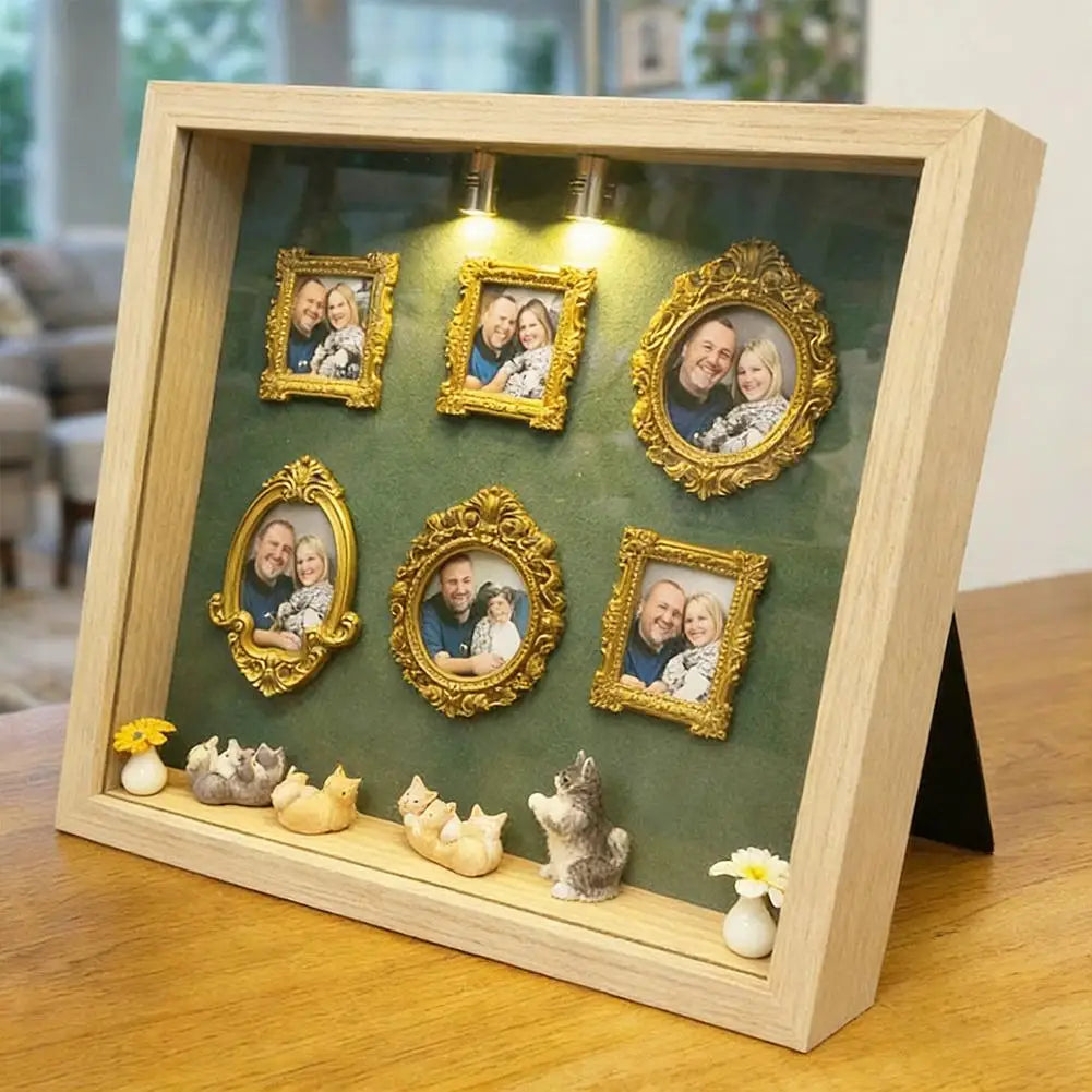 Wooden Mini Museum Photo Frame Box | Cat Lover Gift & Home Décor