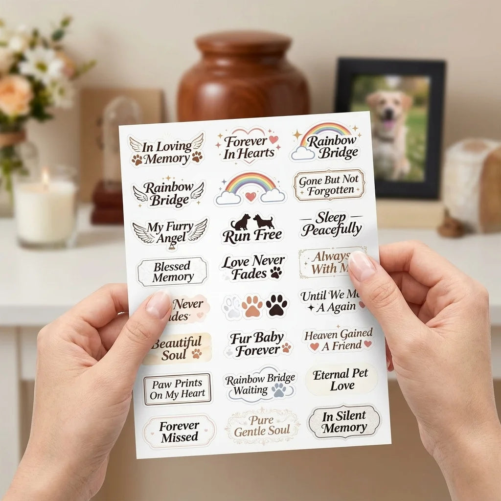 Pet Memorial UV Stickers – Paw Print Waterproof Decals for Urns