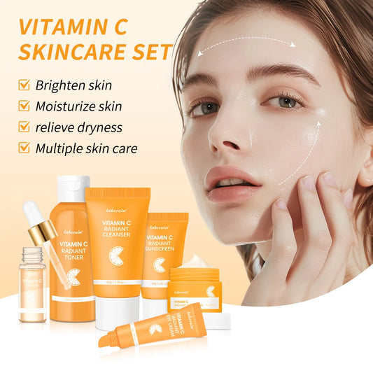 Lakerain Vitamin C Skin Care Set Whitening Cream Dark Spots Serum Dark Circle Eye Facial Cleaning Moisturizing Sunscreen Kits Peaceful Pleasures Health and Wellness