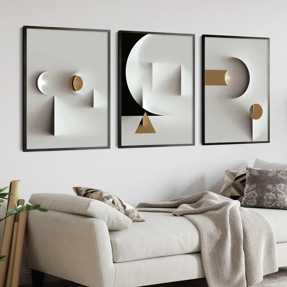 Modern Minimalist Wall Art Geometric Black White Lines Gold High Definition Painting Poster Print Home Bedroom Living Room Decor Peaceful Pleasures Health and Wellness