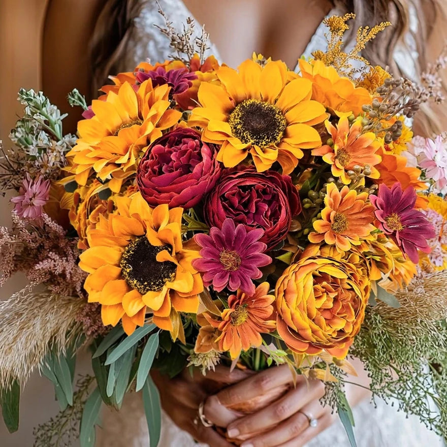 Silk Sunflower Artificial Bouquet | Wedding & Home Decor Artificial Silk Flowers Peaceful Pleasures Health and Wellness