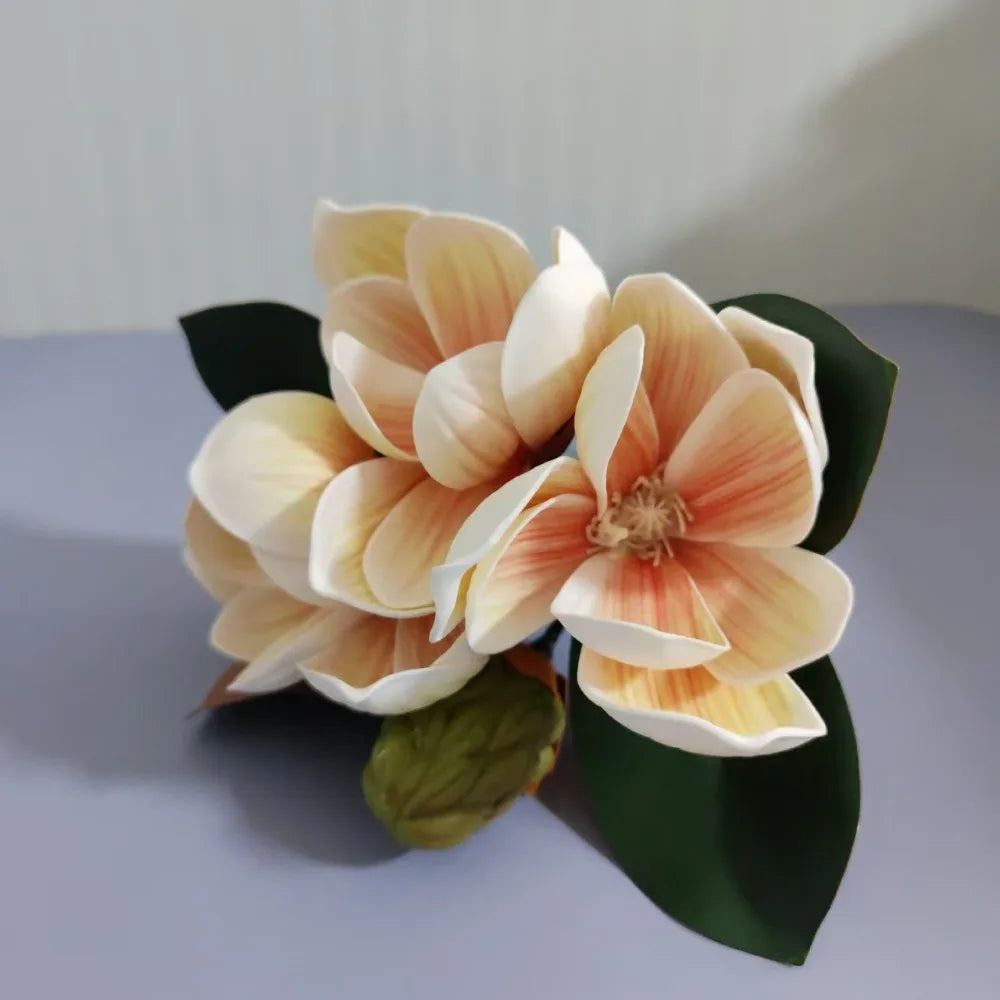 Lifelike EVA Artificial Magnolia Flowers 4 Heads | Real Touch