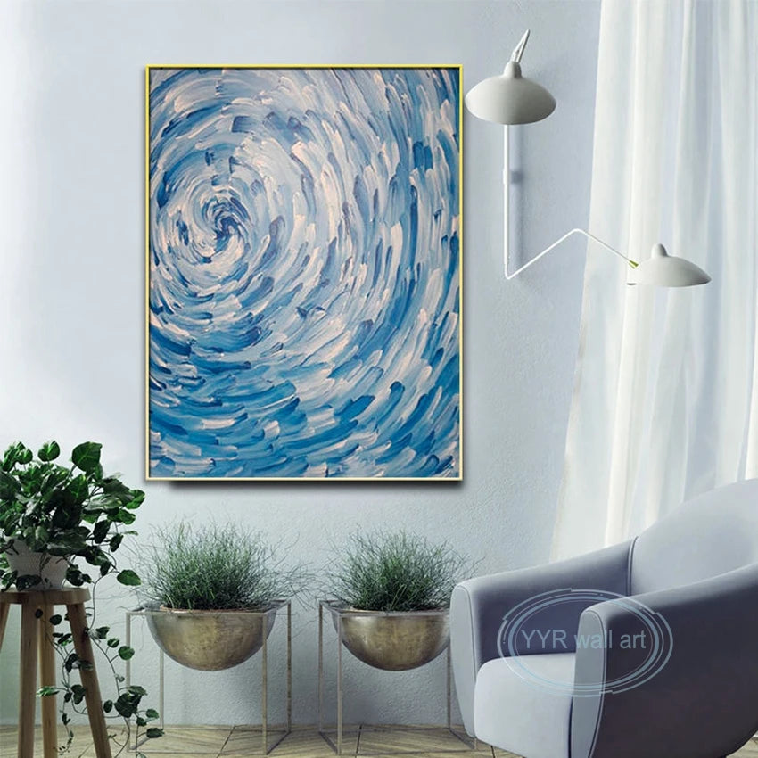 Minimalist Artwork Home Decor Oil Painting Handmade Swirl Ocean Waves Abstract Wall Art Hanging Poster for Living Room Bedroom Peaceful Pleasures Health and Wellness
