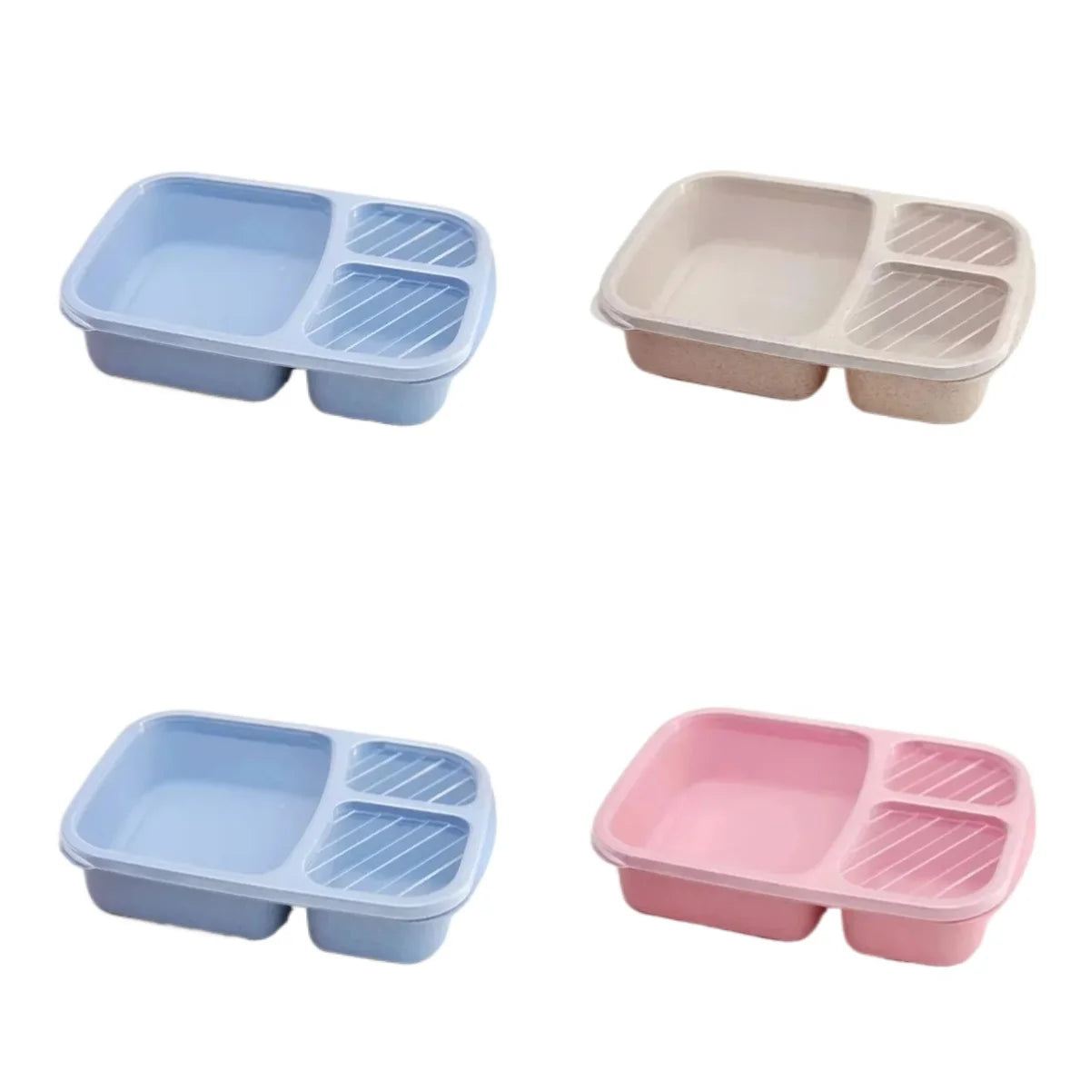 1/2pcs Bento Lunch Box Set 3 Compartment Food Storage Containers Wheat Straw Meal Prep Lunch Box Plastic Food Storage Containers Peaceful Pleasures Health and Wellness 2blue 1beige 1pink