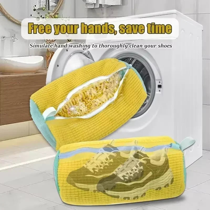 Durable Shoe Washing Machine Bag for All Shoe Types-Yellow with Blue Zipper,Ideal for Sneakers and Casual Shoes,Laundry Wash Bag Peaceful Pleasures Health and Wellness