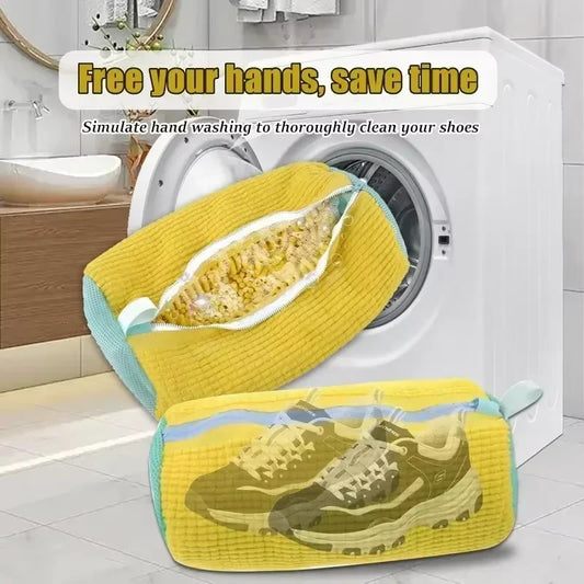 Durable Shoe Washing Machine Bag for All Shoe Types-Yellow with Blue Zipper,Ideal for Sneakers and Casual Shoes,Laundry Wash Bag Peaceful Pleasures Health and Wellness