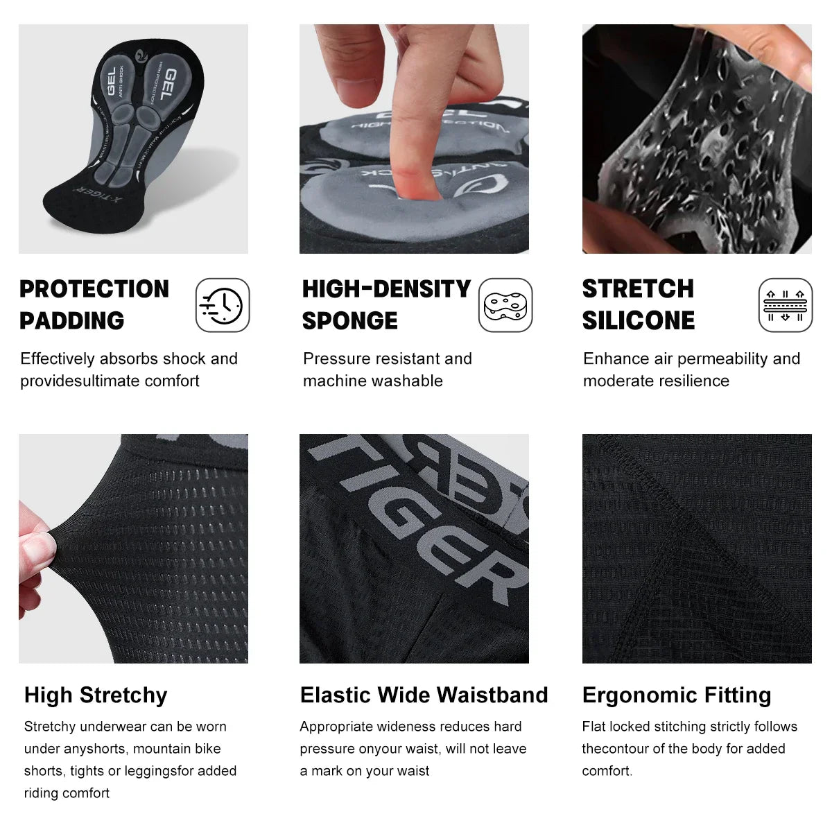 X-TIGER Men's Gel Pad Cycling Shorts – MTB & Road Bike