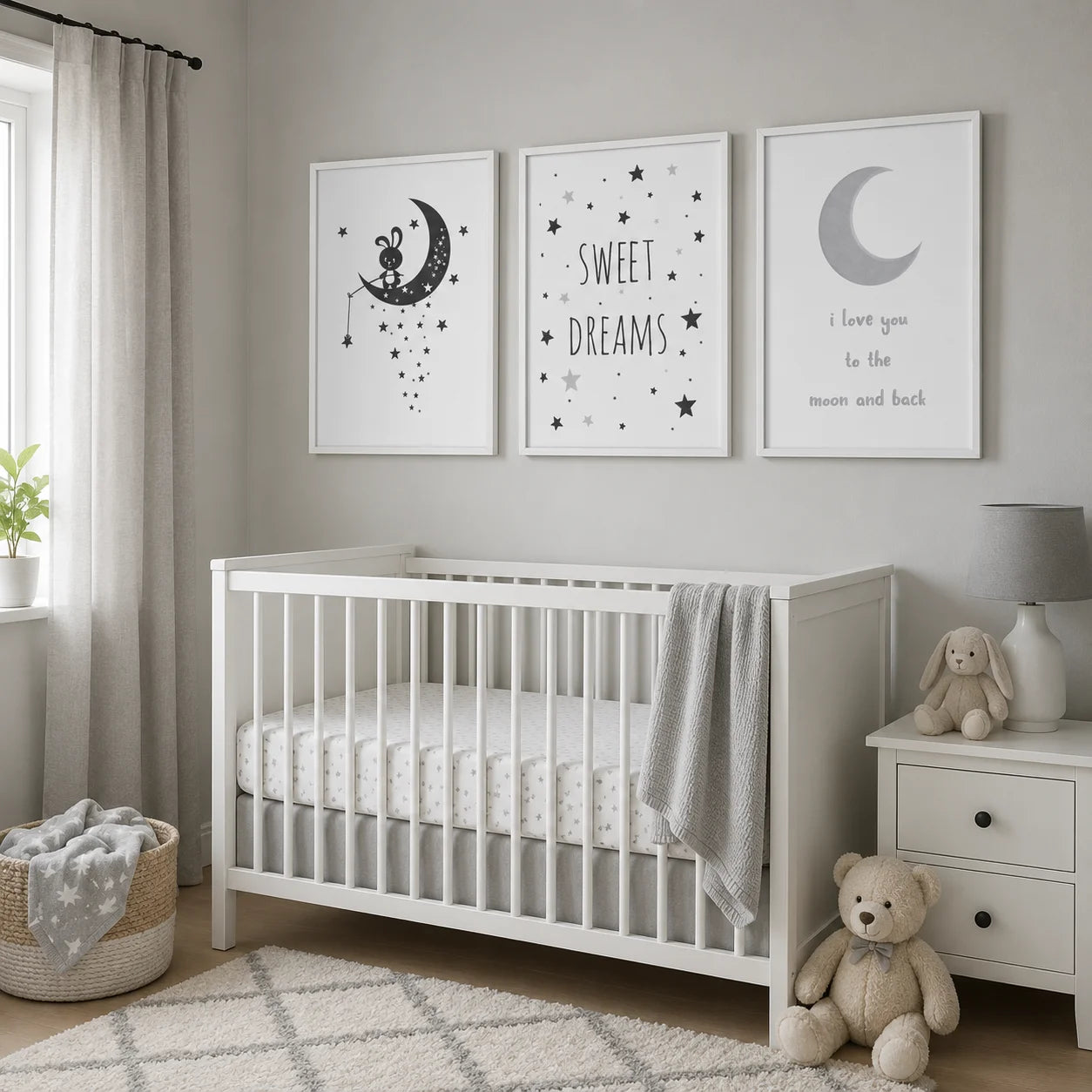 Black White Moon Star Nursery Canvas Wall Art – Kids Room Nursery Canvas Print Peaceful Pleasures Health and Wellness
