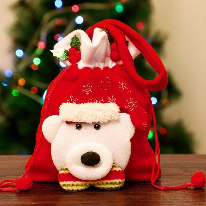 Christmas Gift Bags Santa Snowman Moose Drawstring Goodie Bags