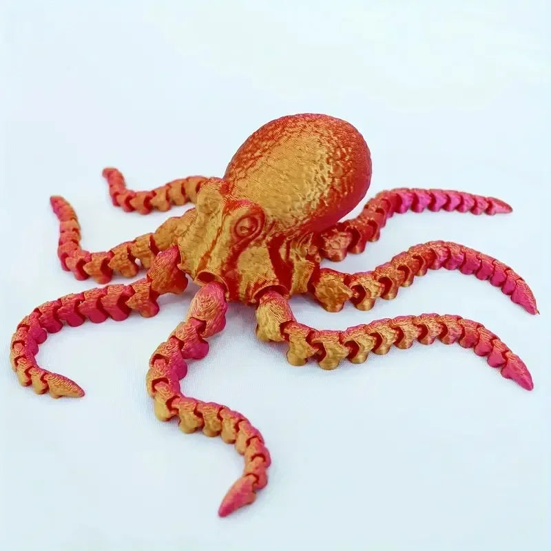 New 19CM 3D Printed Octopus Figurine with Flexible Joints For Home Office Desk Decor Ocean Animal Table Ornament Ideal Gift Toy Peaceful Pleasures Health and Wellness Golden red silk 19CM