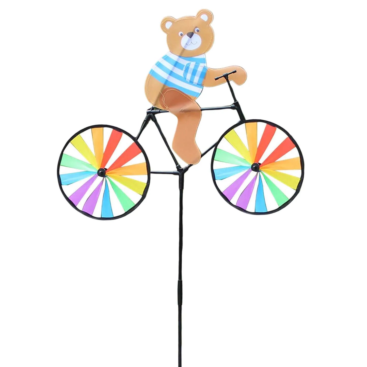 Cute 3D Animal on Bike Windmill Garden Lawn Yard Decor Wind Spinner for Holiday Garden Decoration Peaceful Pleasures Health and Wellness Little Bear