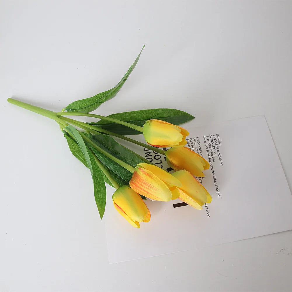 Silk Tulip Bouquet – 5 Artificial Flowers for Wedding & Home