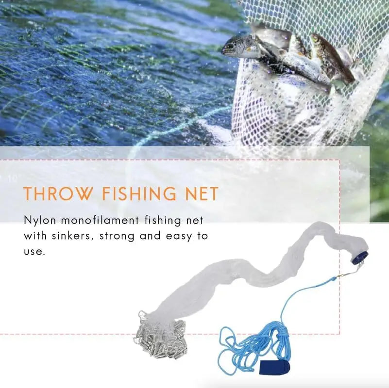 Saltwater Fishing Cast Net with Zinc Sinkers | 3–10 FT Radius