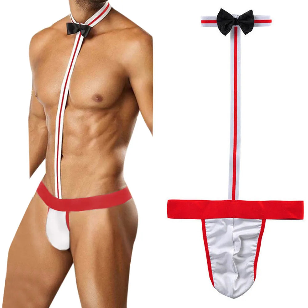 Male Underwear Hot T String Home Men's Sexy Lingerie Bodysuit Bow Tie Performance Clothes T-back thong Thongs Intimates costumes Peaceful Pleasures Health and Wellness