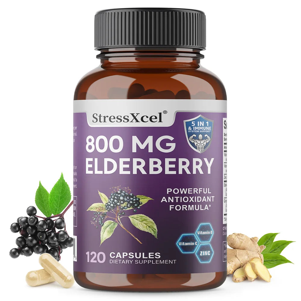 Elderberry 800mg Capsules – Immune Support with Vitamin C, D & Zinc