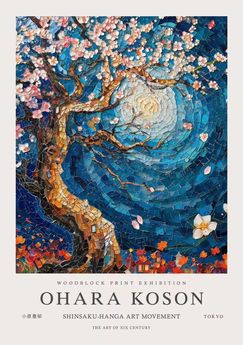 William Morris Whale & Peacock Retro Sunset Canvas Wall Art