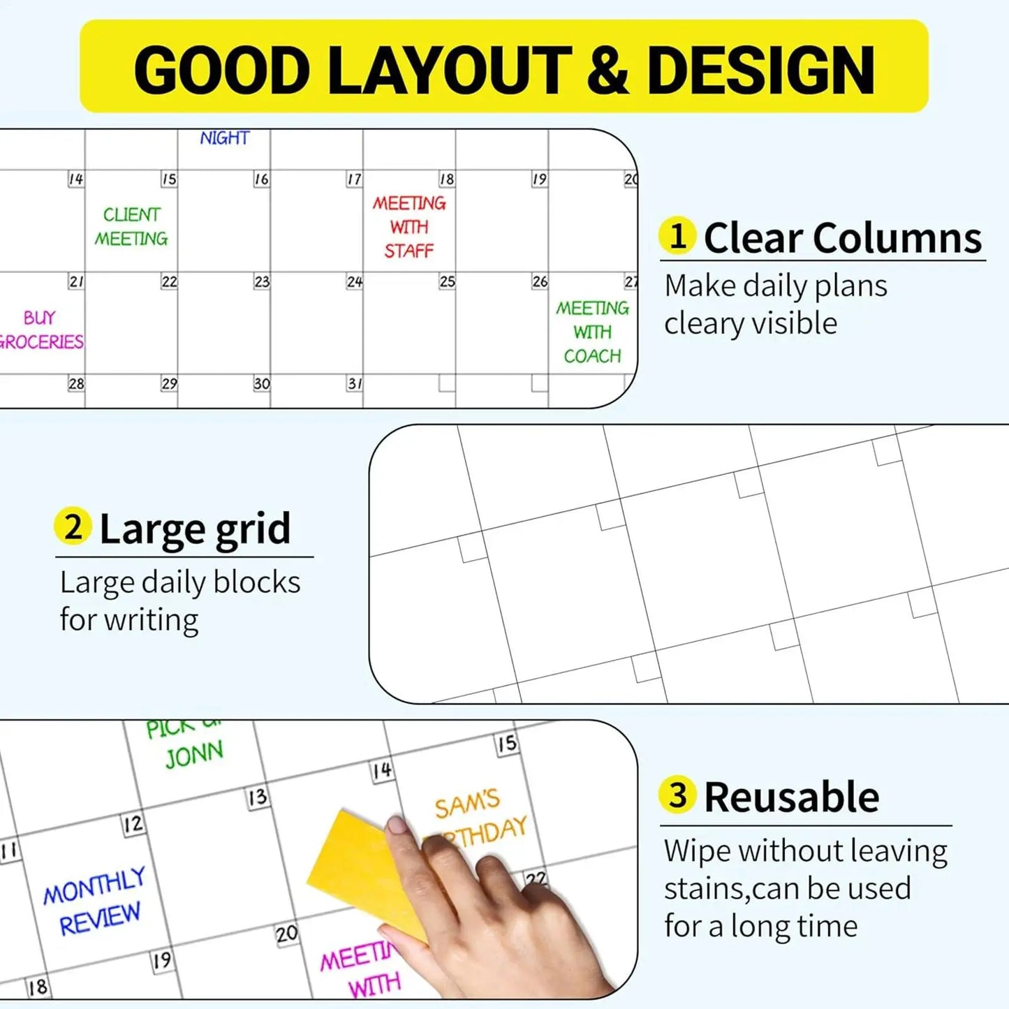 Large Erasable Wall Calendar – Reusable 12-Month Yearly Planner