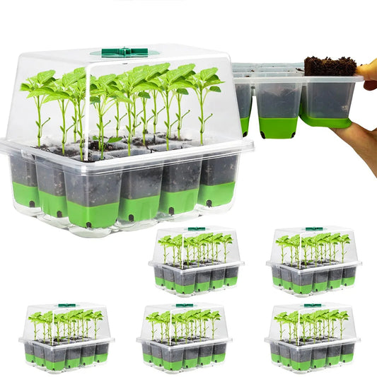 12-cell Seedling Starter Tray with Transparent Cover Garden Greenhouse Growth Potting Adjustable Humidity Germination Box Indoor Peaceful Pleasures Health and Wellness