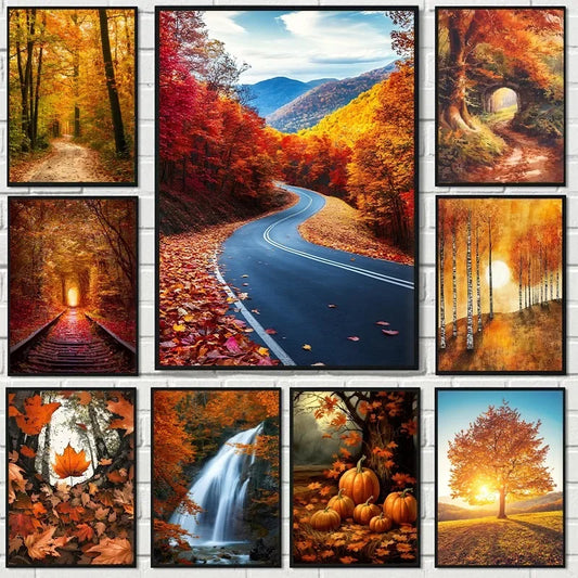 Autumn Forest Path Canvas Print | Golden Leaves Wall Art Canvas Wall Art Peaceful Pleasures Health and Wellness