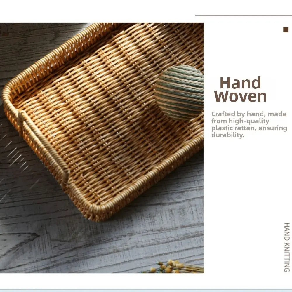 Wicker-Woven Plastic Serving Tray with Handles | 2 Sizes