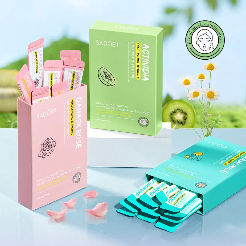 SADOER Rose & Kiwi Mud Face Mask 10pcs – Moisturizing & Bright