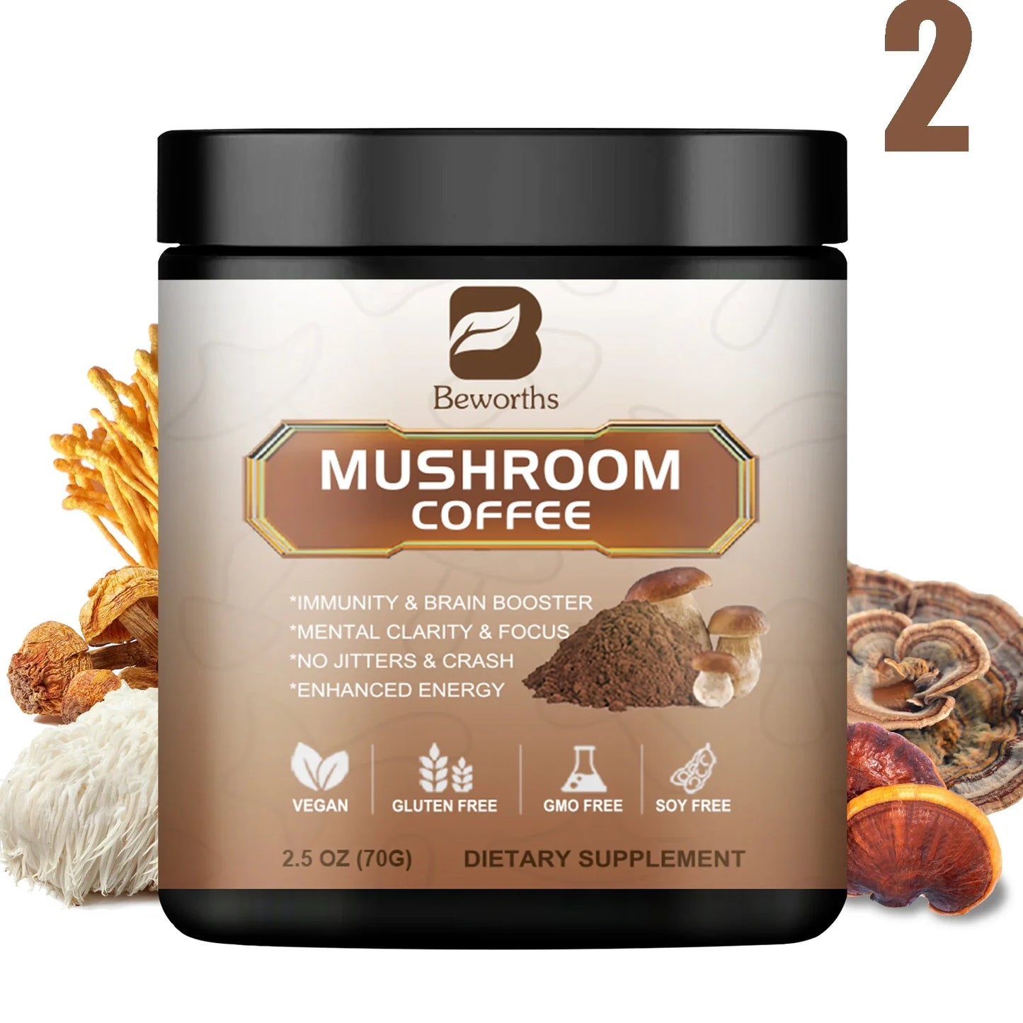 Beworths Mushroom Coffee – Lion's Mane & Reishi Blend 70g