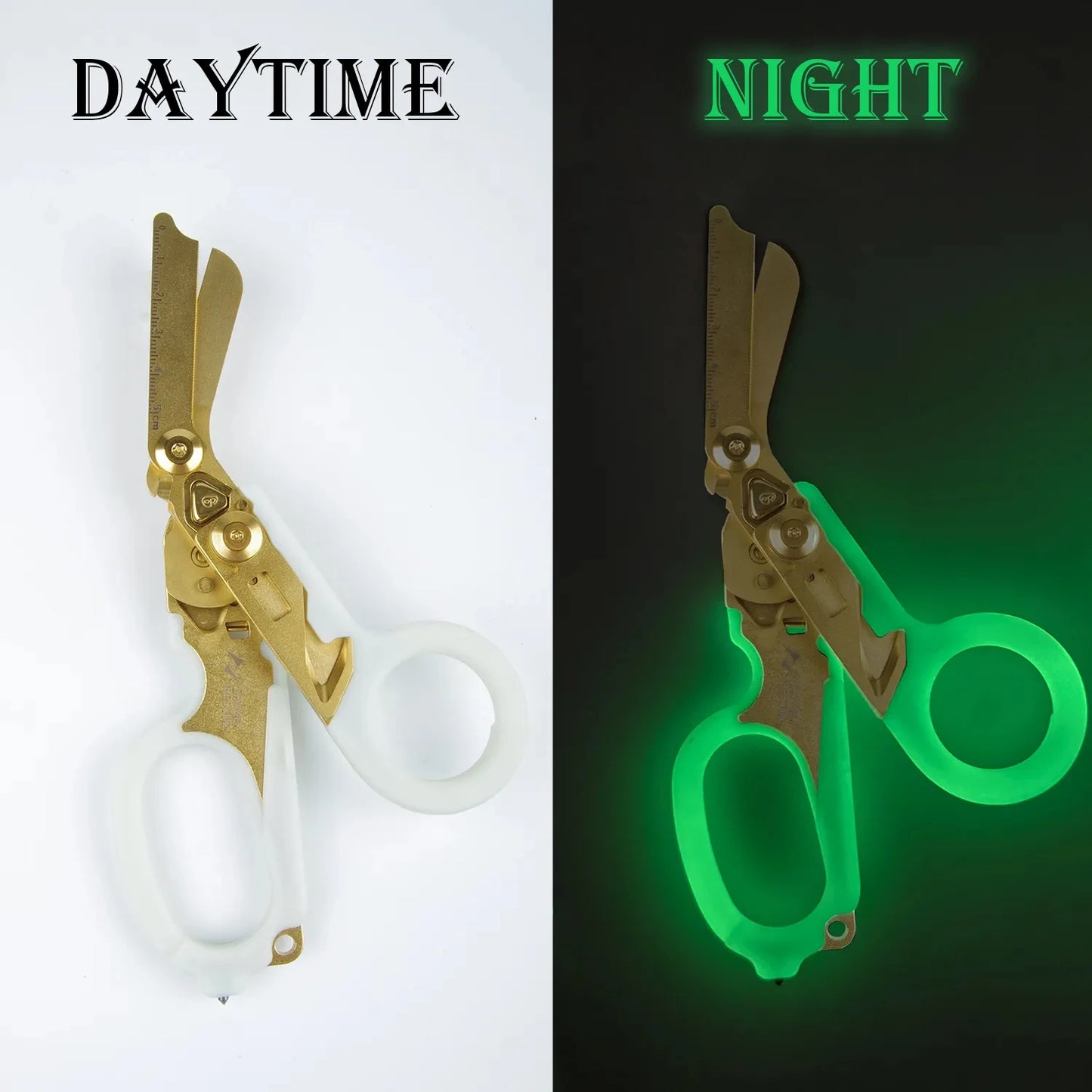 Sanke Rescue Trauma Shears Emergency Scissors Tool Stainless Steel Foldable Trauma Shears with Strap Cutter Glass Breaker EDC Peaceful Pleasures Health and Wellness Fluorescence
