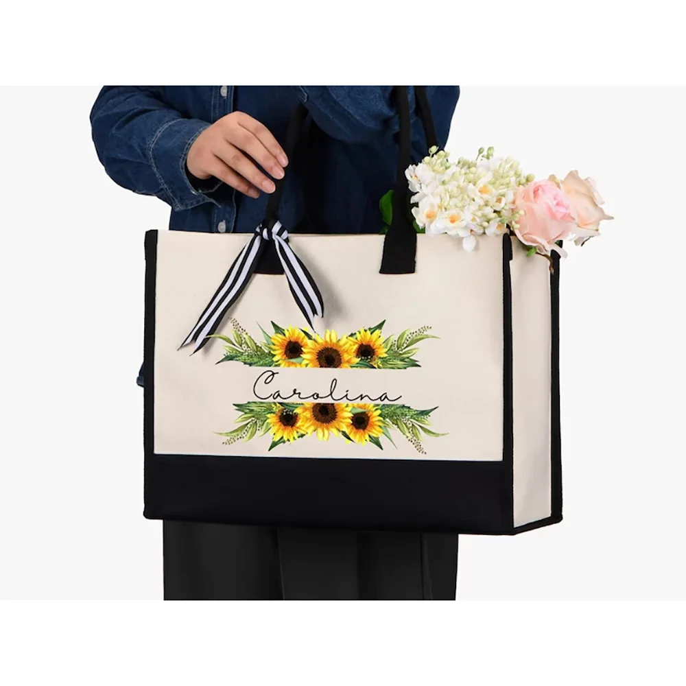 Personalized Sunflower Tote Bag | Gift for Mom, Teacher & Grandma