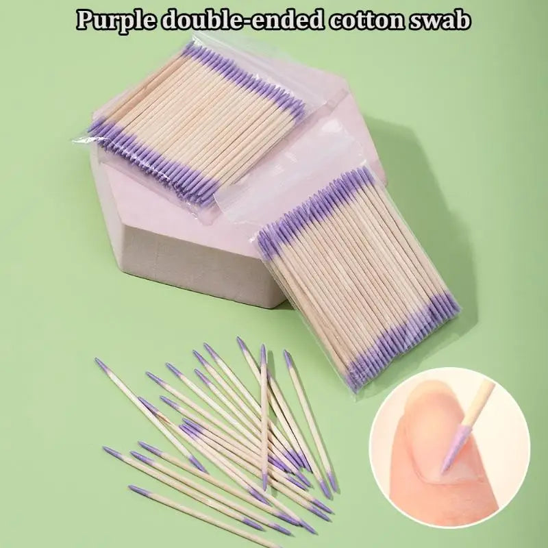 100/200/300/500Pcs Nail Double-Head Wood Swab Cleaning Sticks Purple Dual-Tipped Cotton Head Cleaning Swab Nail Polish Remover Peaceful Pleasures Health and Wellness