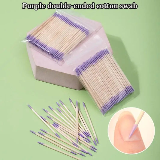 100/200/300/500Pcs Nail Double-Head Wood Swab Cleaning Sticks Purple Dual-Tipped Cotton Head Cleaning Swab Nail Polish Remover Peaceful Pleasures Health and Wellness