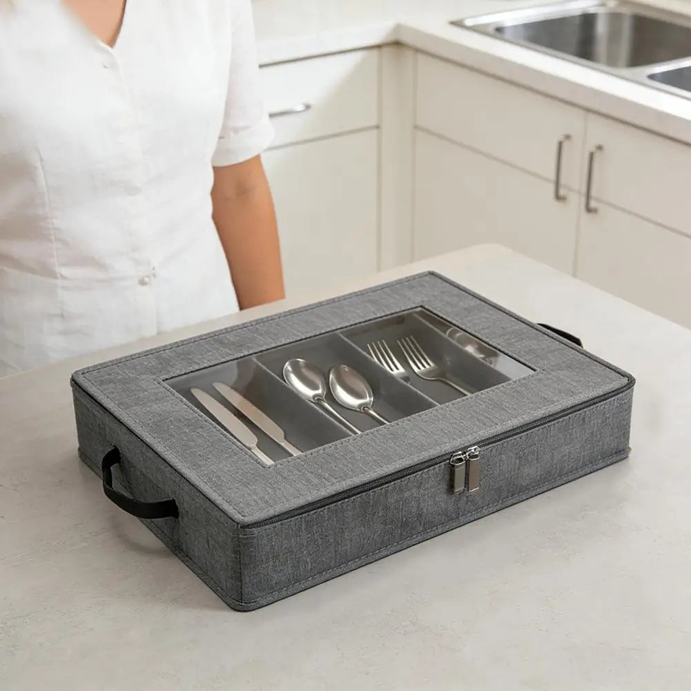 Flatware Organizer Zipper Lid | 5-Compartment Cutlery Case