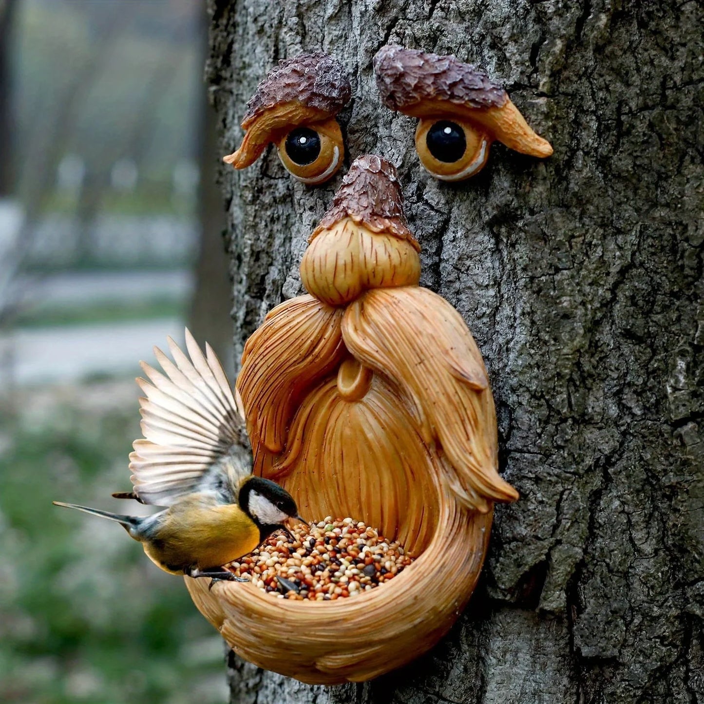 Tree Face Bird Feeder – Glow in Dark Old Man Garden Sculpture