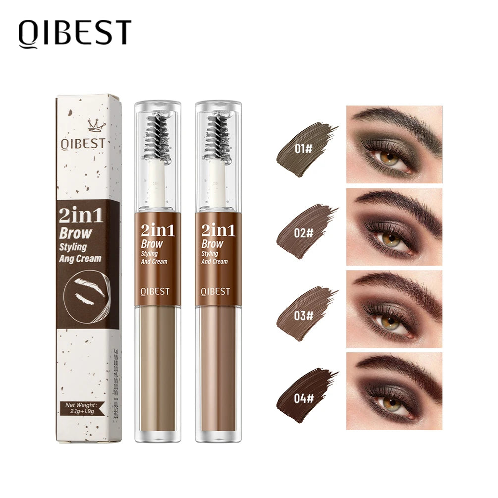 QIBEST Double-head Eyebrow Styling Cream Waterproof 3D Eyebrow Tattoo Tint Setting Gel Wild Brow Pomade Quick-drying Cosmetics Peaceful Pleasures Health and Wellness