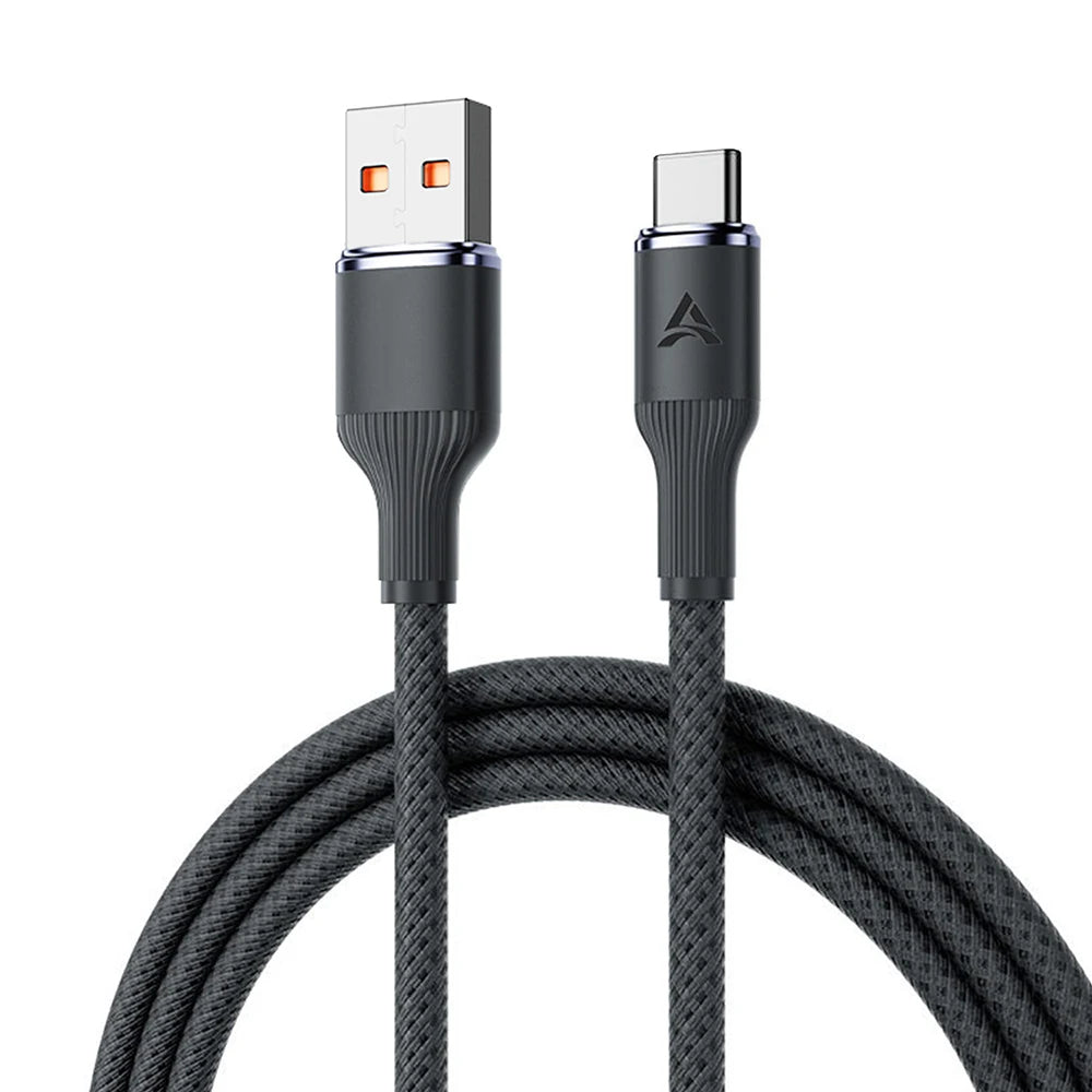 120W USB-A to USB-C Fast Charging Braided Cable – Tungsten Gold Peaceful Pleasures Health and Wellness Type C Cable 1m