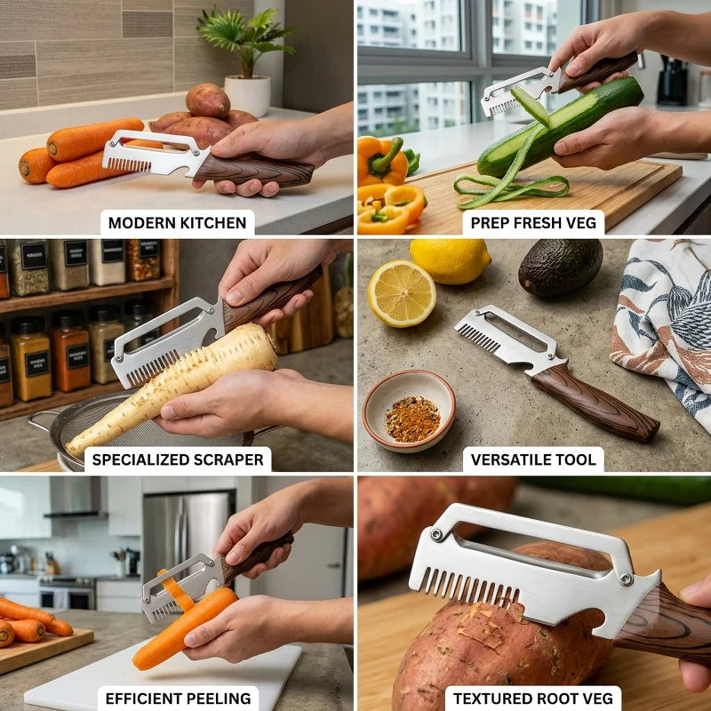 Stainless Steel Fruit & Vegetable Peeler | Wood-Grain Handle