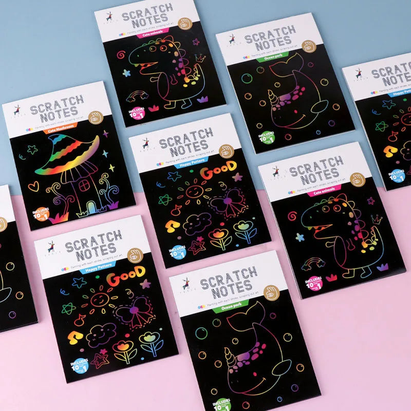 Magic Rainbow Scratch Art Activity Books Kids Cartoon Dinosaur Ocean