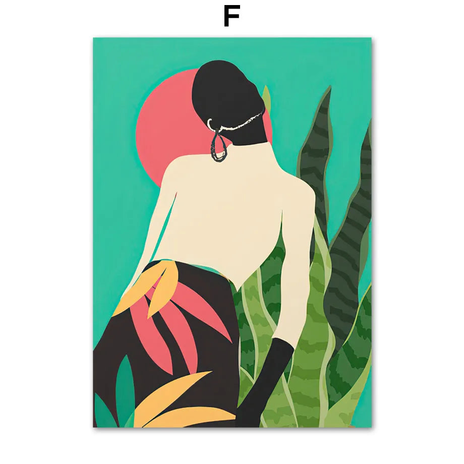 Abstract African Woman Floral Canvas Wall Art | Nordic Print Canvas Wall Art Print Peaceful Pleasures Health and Wellness F 50x70cm Unframed