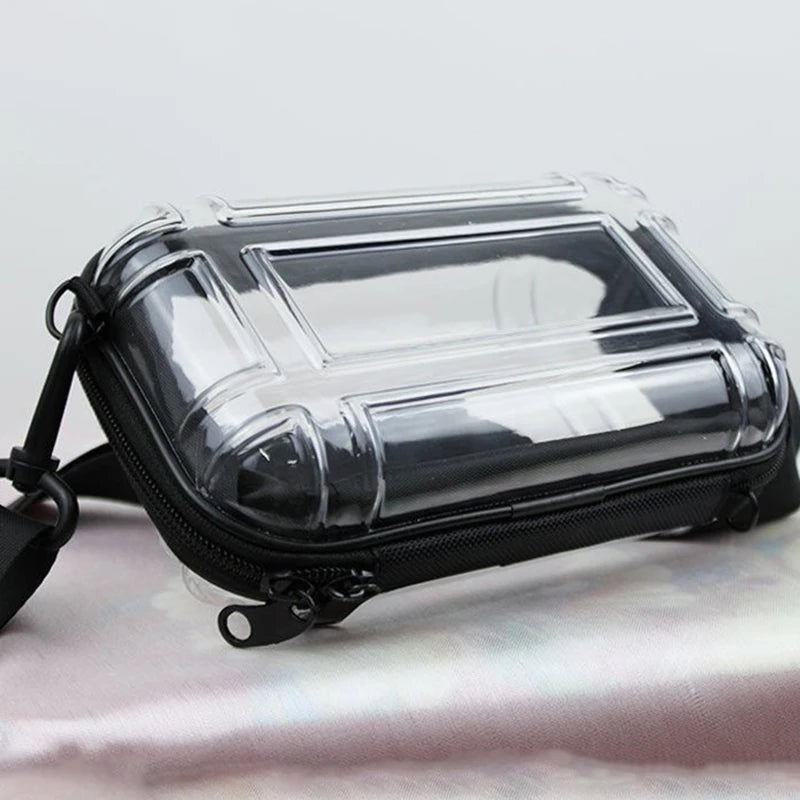 Mini Transparent Hard Case Makeup Bag Large Capacity Small Square Travel Pouch One Shoulder Crossbody Cosmetic Organizer Peaceful Pleasures Health and Wellness