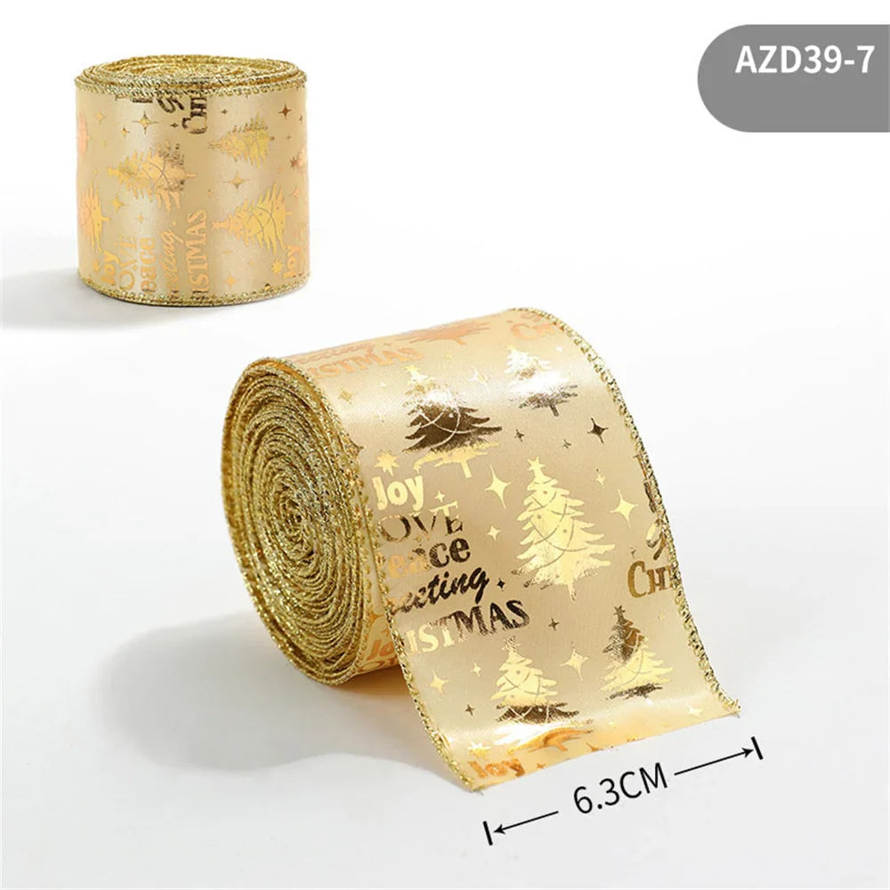 2m Glitter Christmas Ribbon Gold Silver Champagne | Xmas Bow